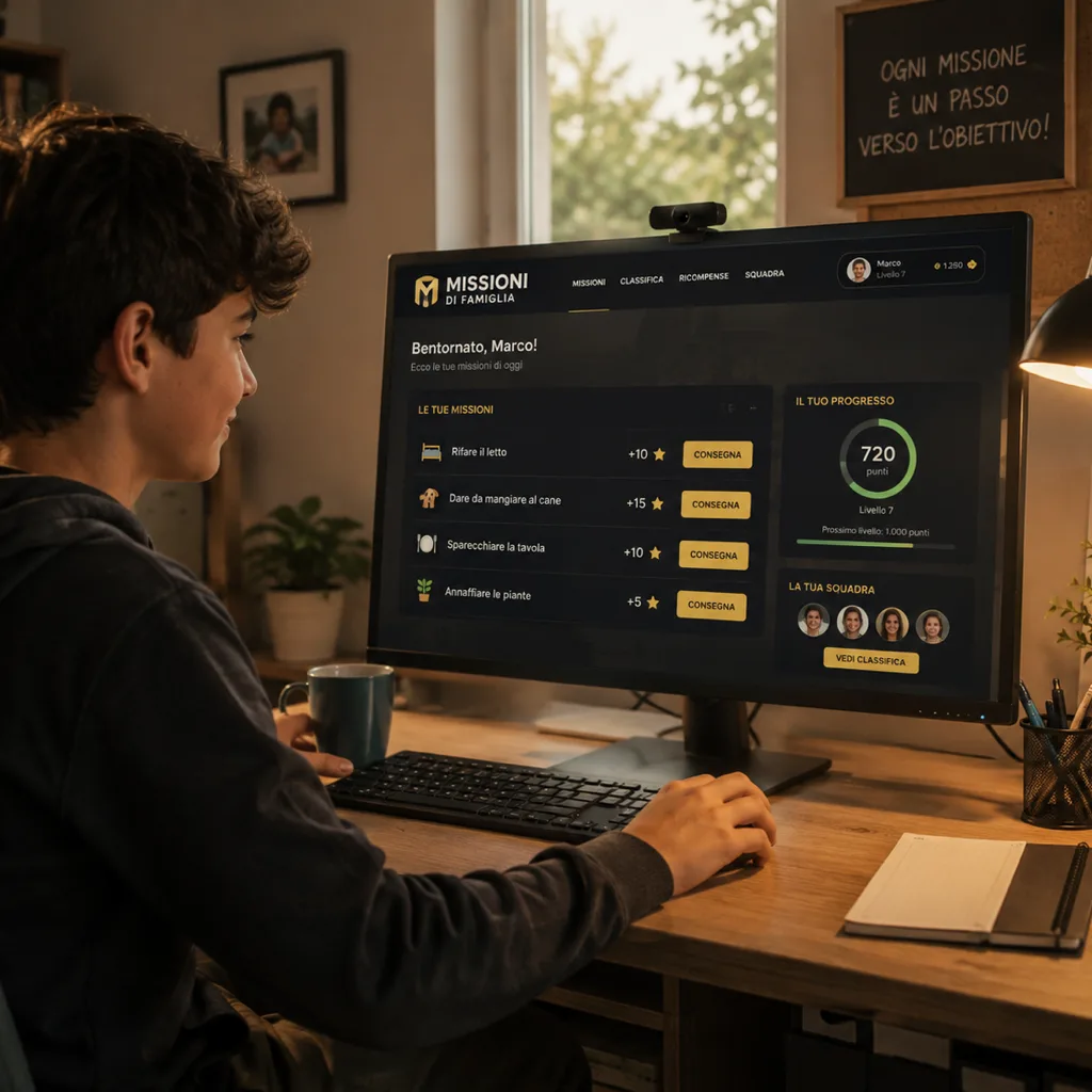 Ein Elternteil erstellt am Computer die Missionen im Hauptquartier