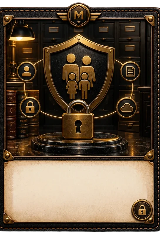 Deine Daten bleiben deine: die Familiendaten geschlossen in einem Schild mit Schloss