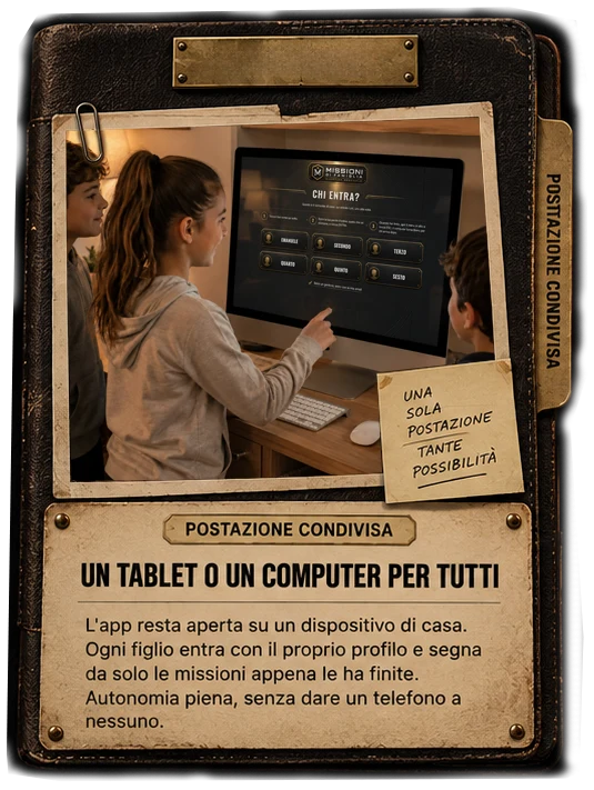 Gemeinsame Station: die App bleibt auf einem Tablet oder Computer zu Hause offen und jedes Kind meldet sich mit dem eigenen Profil an