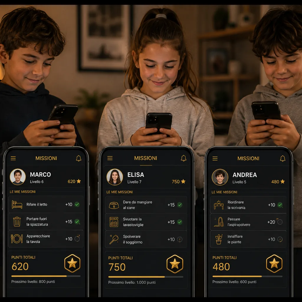 Drei Kinder, jedes mit seinen eigenen Missionen auf dem Handy